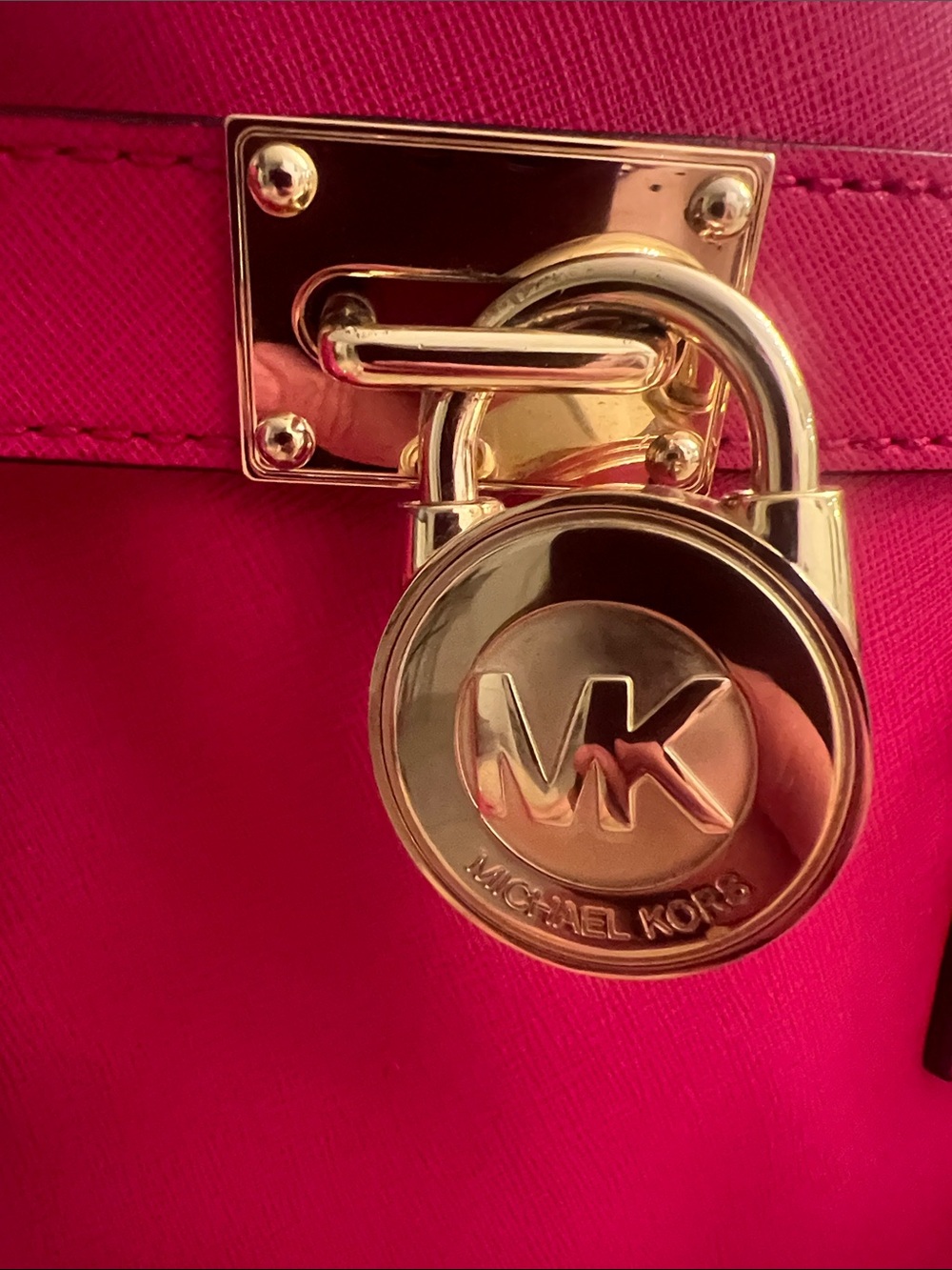 Michael Kors Hot Pink Saffiano Leather Tote with Gold Hardware - Picture 4 of 6